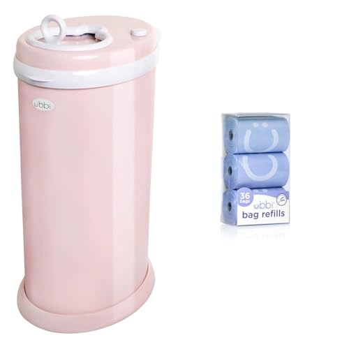 Image of Ubbi Steel Odor Locking, No Special Bag Required, Money Saving, Modern Design & On-The-Go Refill Bags, Lavender Scented, Value Pack of 36, Baby On The Go Diapering Essentials