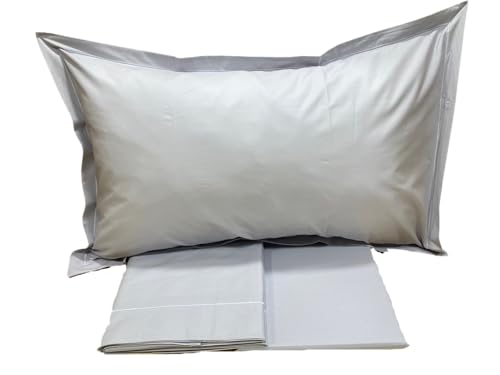 Completo Lenzuola Due Piazze in Percalle di Puro Cotone 200TC Art. Teseo (Grigio Chiaro)