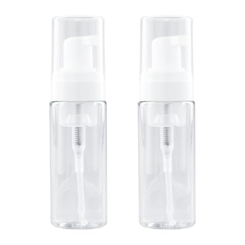 RAYNAG 2 Pack Foam Pump Bottles, Mini Travel Size Foaming Soap Dispenser Clear Plastic Pump Bottle, 50 ml/1.7 oz