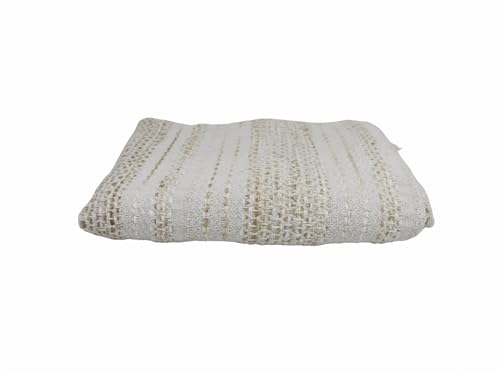 Plaid brodé à rayures couverture blanc beige 130x170 jeté de canapé - 3