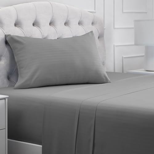 Image of Mellanni Twin Sheets Set - 3 PC Iconic Collection Bedding | Hotel Luxury, Extra Soft, Cooling Bed Sheets - Wrinkle, Fade, Stain Resistant (Twin, Striped Gray /Silver)