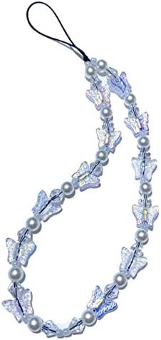 hwojjha Colorful Acrylic Butterfly Imitation Pearl Handmade Beaded Mobile Phone Chain for Women Charm Anti-Lost Phone Lanyard Jewelry