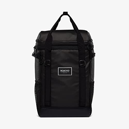 Igloo Pursuit 24 Can Portable Backpack Cooler Bag with Adjustable Straps, Black