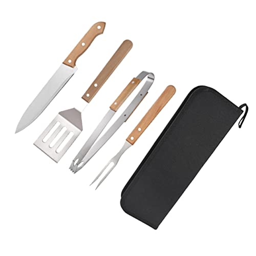 Set portátil de herramientas para barbacoa de acero inoxidable y madera