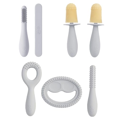 Image of ezpz Pre-Feeding Bundle 3m+ Pewter – Tiny Pops, Oral Tools & Baby-Led Toothbrush Essentials