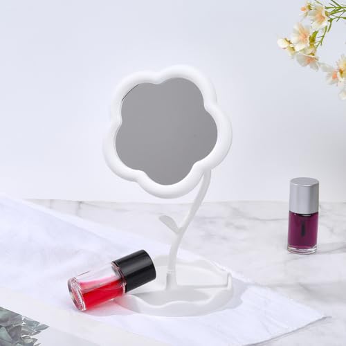 Espejo para maquillaje con base flor blanca 19.5x10.5 cm miniatura 3