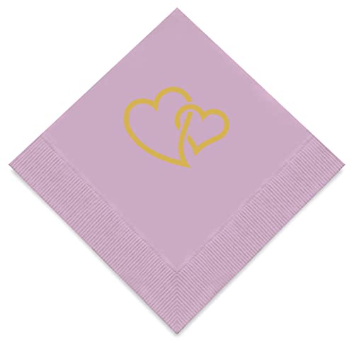 Serviettes feuille d'or lavande double cœurs liés haut de gamme