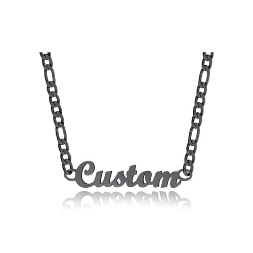 FindChic Custom Name Necklace Personalized Stainless Steel Layered Necklace for Women Girls Gold Plated/Black Name Plate Jewelry Gift for Gf Mom Daughter, with Gift Box 00. 6mm figaro chain
