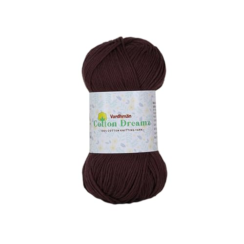 Image of Vardhman 100% Cotton Dreamz Light Weight Natural Thin Yarn | Pack-1 100g | Knitting & Crochet Projects | Soft Natural Yarn | Ideal for Garments, Summer Wear & Accessories | Mud Brown, CJH031