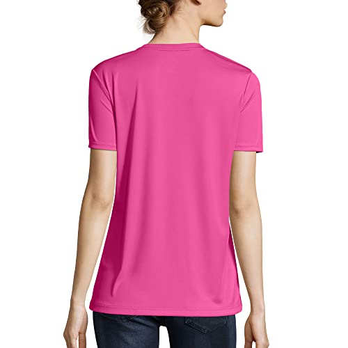 Hanes Women's Cooldri Short Sleeve Performance V-Neck T-Shirt (1 Pack), Wow Pink, Large #TOP1