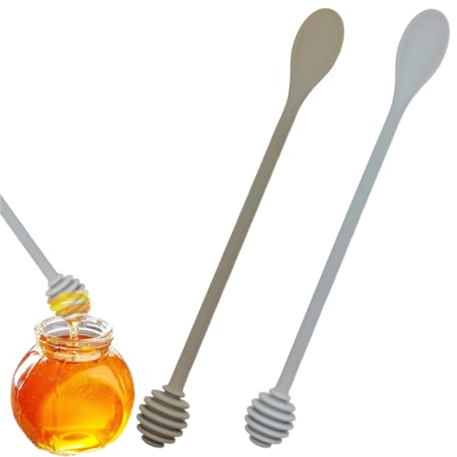 MIRKUZI Cuillères à miel, 2 pièces Cuillère à miel bâton de miel bâton en nid d'abeille en silicone bâton d'agitation avec cuillère adapté aux pots et bocaux (gris, gris foncé)