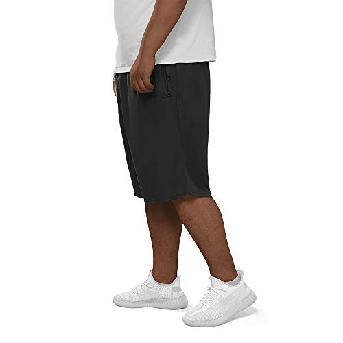 Big And Tall Shorts For Men Basketball Shorts Athletic Lightweight Dry-Fit Training Workout Shorts Zipper Pockets Black #TOP4