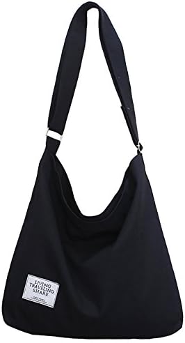Covelin Women's Retro Large Size Canvas Shoulder Bag Hobo Crossbody Handbag Casual Tote Black