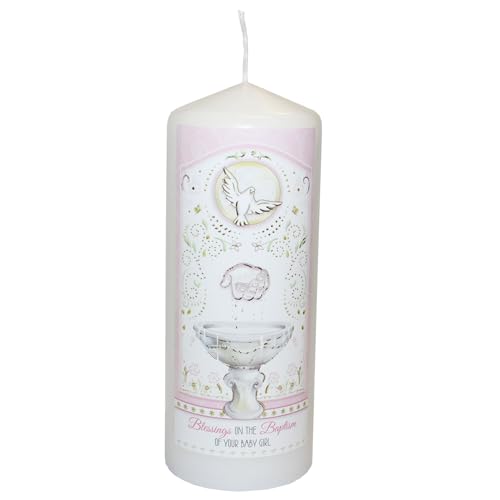 Pillar Candle for Baptism of Your Baby Girl in Organza Bag Keepsake Gift - 2527, Pink, 6 cm