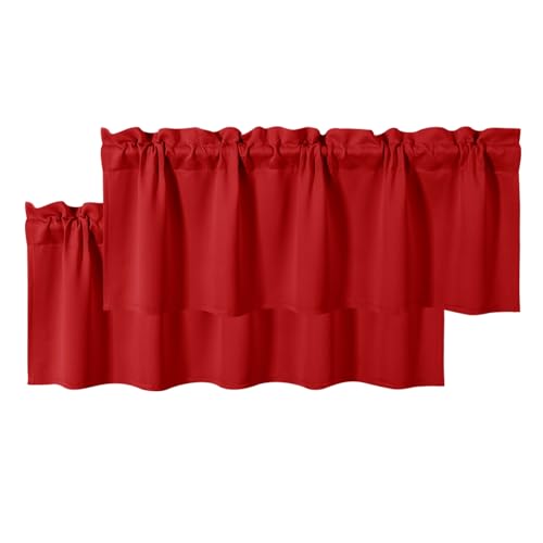 DWCN Red Christmas Valances for Windows Rod Pocket Blackout Window Valance Curtains for Kitchen...