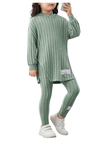 Image of Floerns Girl's 2 Piece Outfit Letter Patched Long Sleeve Hoodie with Leggings Set