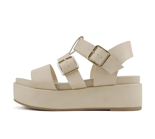 Image of Soda inchSTELLAR inch ~ Women Flatform Multi Strap Double Buckle Open Toe Ankle Strap Platform Wedge Sandals