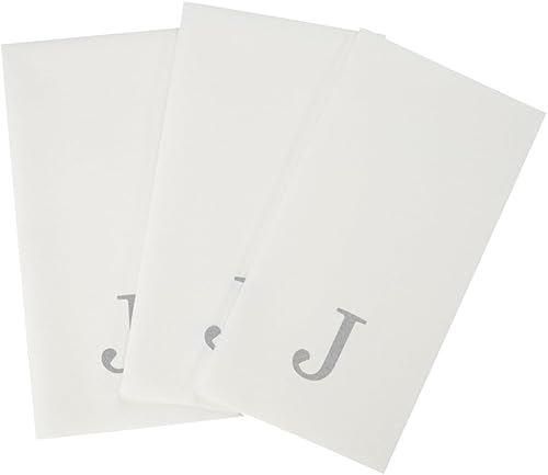 Miniatura 458 de Luxenap - Toallas de invitados de 15.8 x 7.9 pulgadas, 50 toallas de mano con letras plateadas, letra "P", fuente Sans Serif, servilletas de papel