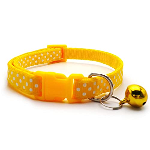 Small Dog Puppy Pet Collar Spot Design with Bell Nylon Adjustable Size 19-32cm Yellow - Image 2