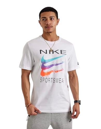 Nike Men's Sportswear Triple Swoosh T-Shirt (US, Alpha, Small, Regular, Regular, White)