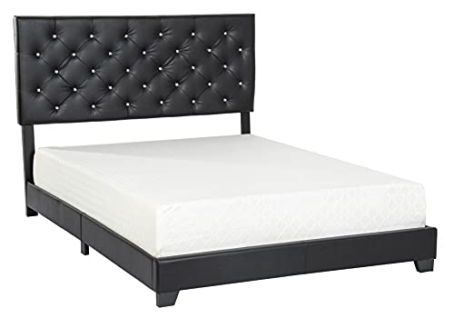 Happy Homes Lexi Upholstered Bed Frame with Headboard /Diamond Button Tufted /Faux Leather /Wood Slats Included /Easy Assembly /Box Spring Platform Needed /Works with Memory Foam Mattress Queen Black