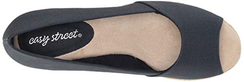 Easy Street Women's Monique Espadrille Open Toe Pump Wedge Sandal, Navy Linen, 7.5 W US - Thumbnail 7
