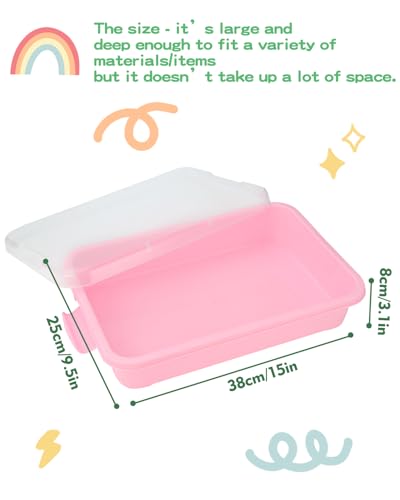 Image of Sensory Bin Sand Tray with Lid for Toddlers 2 Pcs 15in Portable Sandbox Toy Large Plastic Tray for Kids 3 4 5 6 Fill with Sand, Water, Beads, and More (2 Pink)