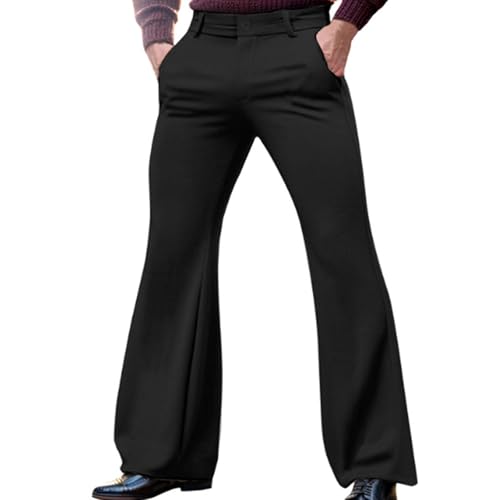 evzosrz Mens Slim Fit Bell Bottom Pants Business Stretch 70s Disco Pants Retro Flared Trouser Fashion Dress Pant with Pockets