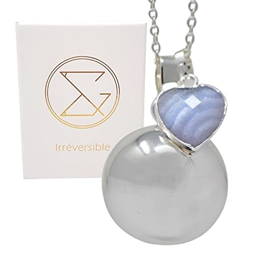 Bola de embarazo, plata lisa, colgante de corazón de ágathe vena, azul con cadena fina para mujeres embarazadas, bonito regalo para madres y futuras madres, creación y diseño francés Cover