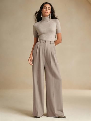 Image of KOTTY Womens Solid Straight fit Pleated Front Office Wear Pant