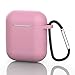 Produktbild AirPods Hülle Schutzhülle Silikon Schutzhülle, Mit Karabiner Kompatibel mit dem Apple AirPods Charging Case 2 & 1, Front-LED Sichtbar, Anti-verlorener Bügel-Anti-Staub-Stecker (Dunkelrosa)