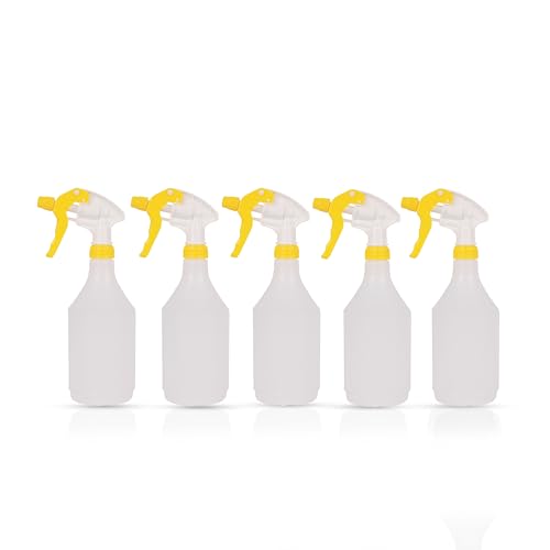 DCS Pack of 5 Plastic Water Spray Bottles for Cleaning 750ml – Hand Trigger Empty Spray Bottles for Gardening and Home Cleaning – Heavy duty Industrial Refillable Mist Spray Bottles (Yellow)