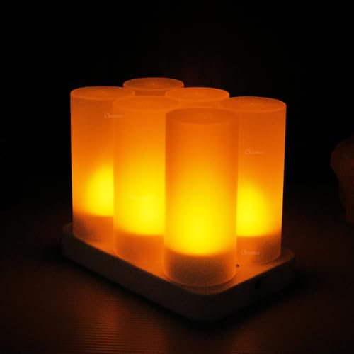 Image of Chronos LED Rechargeable Flameless Tealight, Flickering Tealight Candles White Base with Charging Station (Pack of 6)
