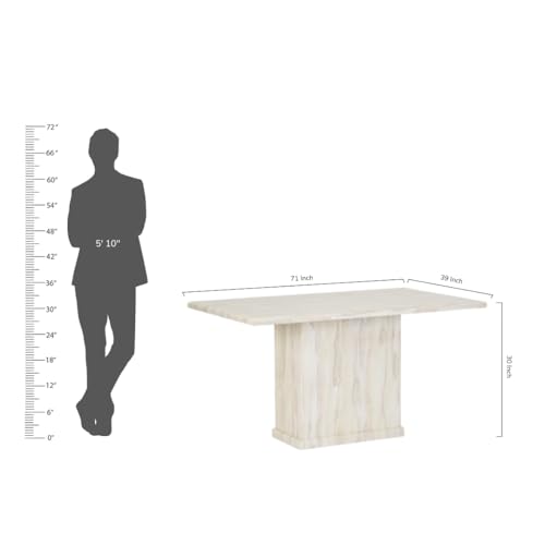 Image of Royaloak Milan Italian Marble Dining Table Six Seater | 6 Seater Dining Table with Italian Art Marble Top, Rounded Edges & Pedestal Base | Modern, Stable and Sturdy Design for Living Room