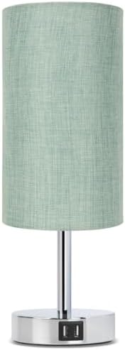 Yarra-Decor Bedside Lamp with USB Port - Touch Control Table Lamp for Bedroom 3 Way Dimmable Nightstand Lamp with Round Denim Fabric Shade for Living Room, Dorm, Home Office (LED Bulb Included)