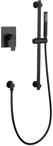 OZBMA shower set faucet system set, bathroom black hand held handheld head sliding rail taps wall mounted simple