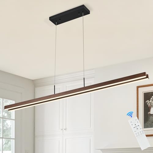 CaraLuxe LED Walnut Pendant Light 51in Dimmable Chandelier