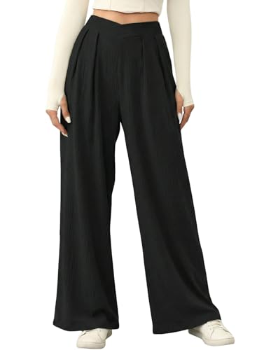 Acelitt Women All Season 2026 Casual Fashion High Waist Wide Leg Pants Loose Work Palazzo Office Business Suit Pants Trousers Black Small