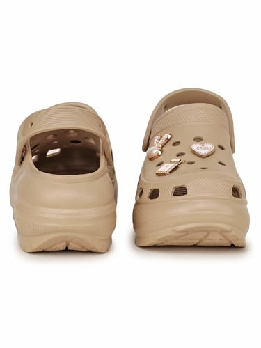 Image of ATHCO Roxxie Clogs For Women's|Girl's| Dual-Color Soft EVA Cushioned With Massage Footbed|Easy Wear with Adjustable Back Strap|Lightweight Platform Heels|Flexible|Breathable|Extra Soft Comfortable Anti-Skid Casual Mule|All-Season|Summer|Monsoon|Rain|Winter|Waterproof|Casual Slip-On Sandal with Cute Charms & Chunky Design|Indoor & Outdoor Wear|Trendy|Fashionable|Stylish|Shoes