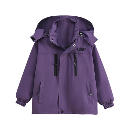 Fall Winter Girls Rain Jacket Windproof Lightweight Raincoat for Boys Comfy Waterproof Zip up Hooded Jacket with Pockets