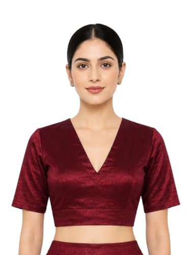 Image of Thevasa Women's Everyday Divine Depth V Neck Half Sleeves Blouse
