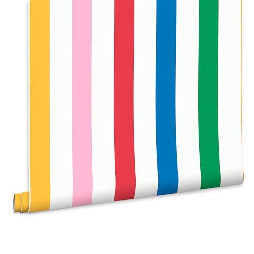 Graham & Brown Joules Country Critters Chunky Stripe White/Rainbow Wallpaper