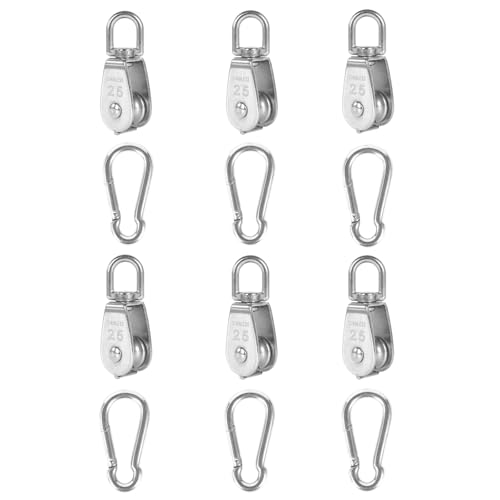 6X 304 Stainless Steel M25 Single Swivel Rope Pulley Blocks with Snap Hooks