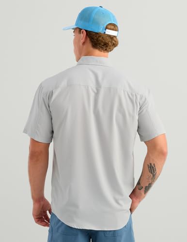 Image of HUK Men's Tide Point Kc Scott Original Artwork Short Sleeve Shirt, Fishing Button Down