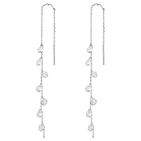925 Sterling Silver Tassel Drop Earrings Long CZ Droplet Dangle Threader Earrings for Women Cover