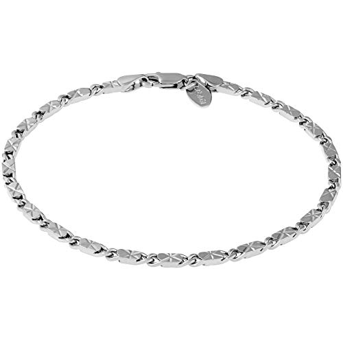 LIFETIME JEWELRY 4mm Diamond Cut Star Flat Link Chain Anklet 24k Real Gold Plated (White Gold, 11)