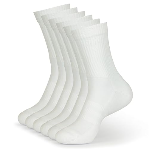 Geesy Lot de 6 paires de chaussettes de tennis en bambou pour homme et femme - Blanc, respirantes, anti-odeurs, chaussettes de sport de qualité supérieure avec coutures plates et compression légère