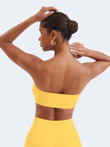 Image of YEOREO Strapless Bandeau Sports Bra for Workout Seamless Tube Top Gym Padded Wireless Bra