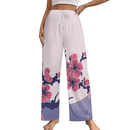 Pantalon de pyjama femme Fleur De Pêcher vêtement de nuit élégant avec poches S