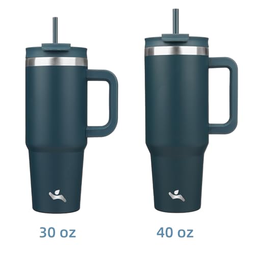 Image of Konokyo 30 oz Tumbler with Handle and 2 Straws,2 in 1 Lid Insulated Water Bottle Stainless Steel Travel Coffee Mug,Navy blue